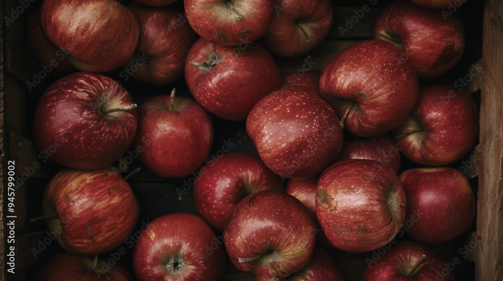 A rustic crate filled with ripe, red apples, capturing the essence of autumn's harvest with their deep, rich color and natural appeal. A rustic crate filled with ripe, red apples, capturing the essence of autumn's harvest with their deep, rich color and natural appeal.