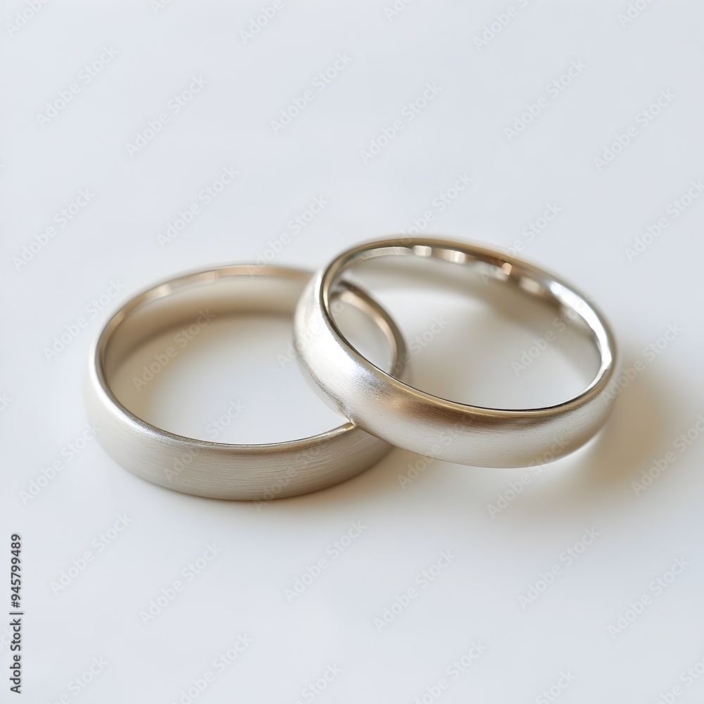Elegant Pair of Silver Wedding Rings on White Background Elegant Pair of Silver Wedding Rings on White Background