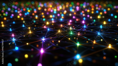 Abstract Network Connection with Colorful Lights and Lines.