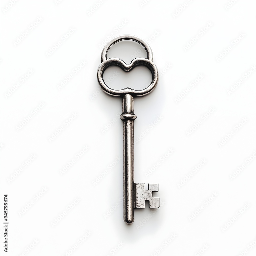 Elegant Silver Metal Key on Minimalist White Background Elegant Silver Metal Key on Minimalist White Background