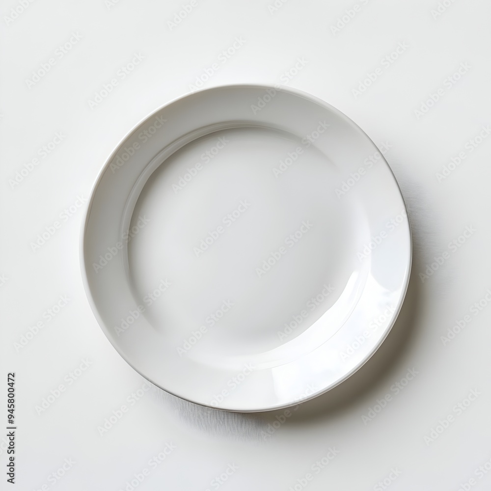 Empty White Ceramic Plate on Plain White Background Empty White Ceramic Plate on Plain White Background