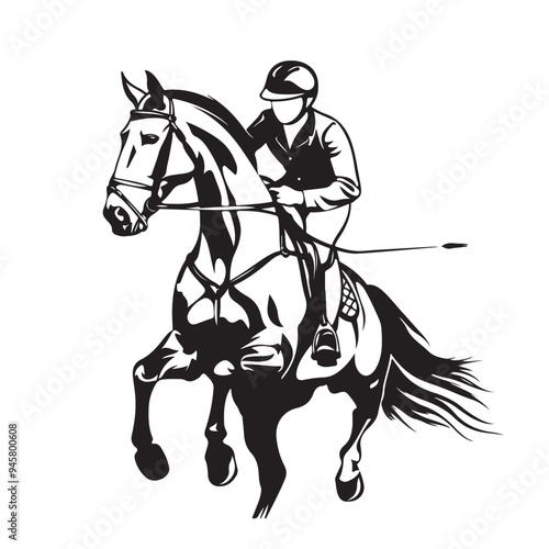 Equestrian Horse Riders in Action Capturing the Spirit and Elegance of Horse Racing silhouette vector.