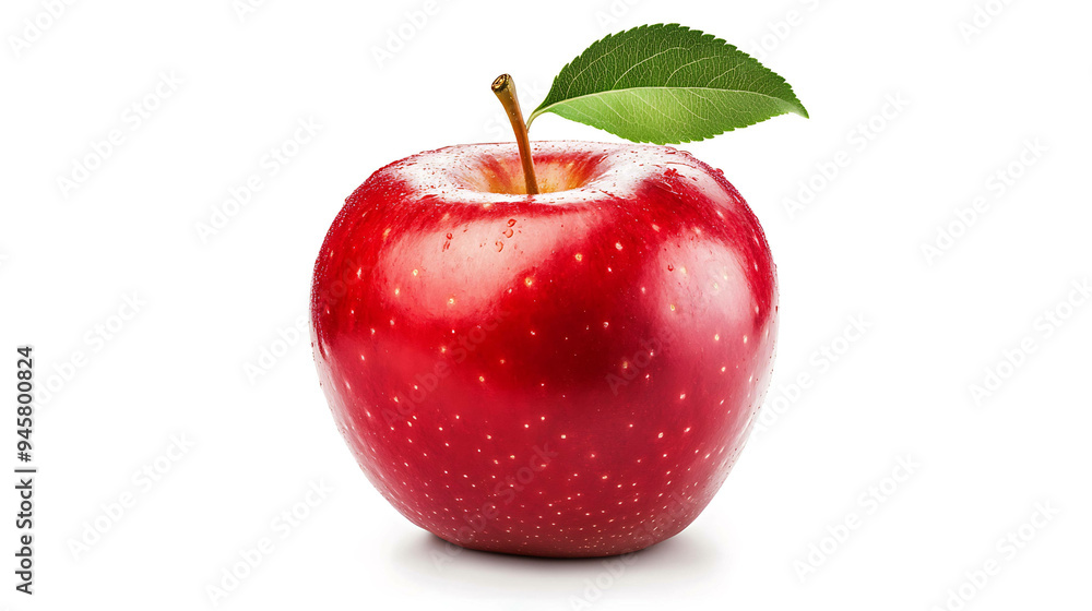 Fresh red apple with a green leaf on a white background. Fresh red apple with a green leaf on a white background.