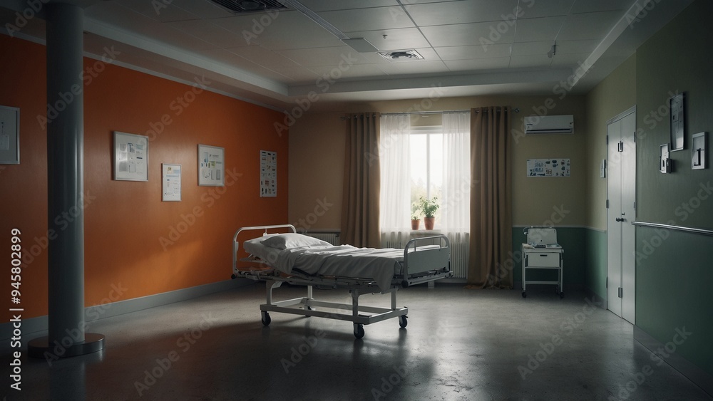 A modern hospital ward with a sleeping elf floating above a bed. A modern hospital ward with a sleeping elf floating above a bed.