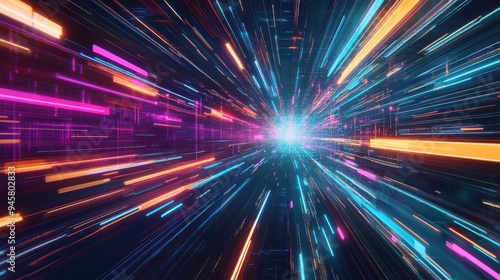 Abstract Neon Lights Background -  Vibrant Colorful Lines, Glowing Stripes, Digital Art, Futuristic Design