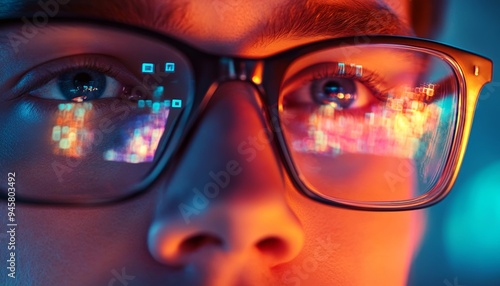 Wallpaper Mural Young Man Wearing Glasses with Colorful Reflections Torontodigital.ca