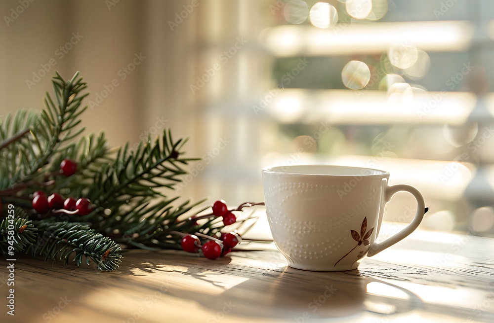 A white porcelain cup and saucer on the table. A white porcelain cup and saucer on the table.