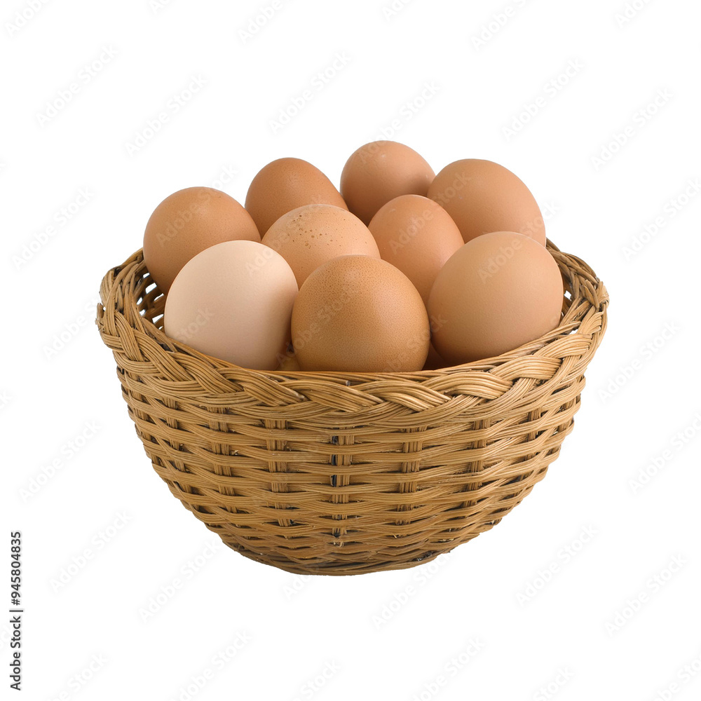Fresh eggs in basket 3D style,Transparent background Fresh eggs in basket 3D style,Transparent background