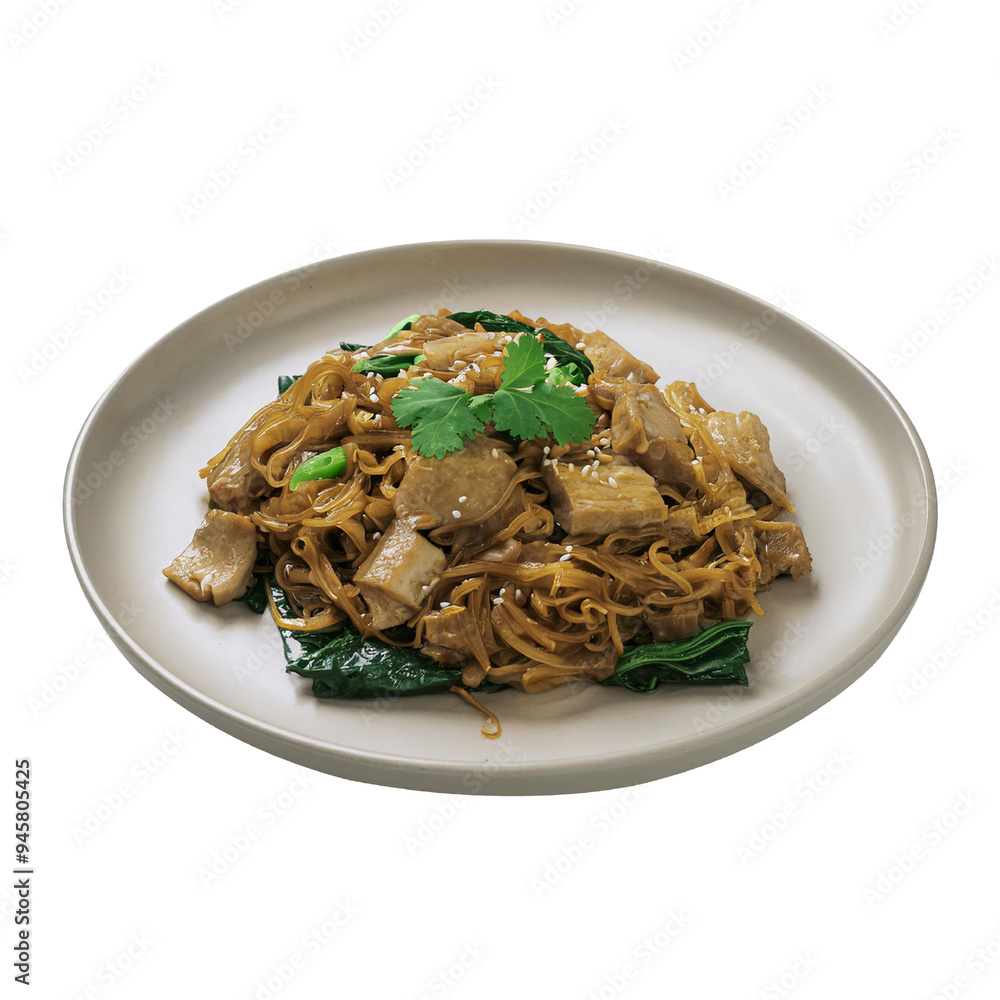 Stir fried Noodle with black soy sauce , Transparent background Stir fried Noodle with black soy sauce , Transparent background