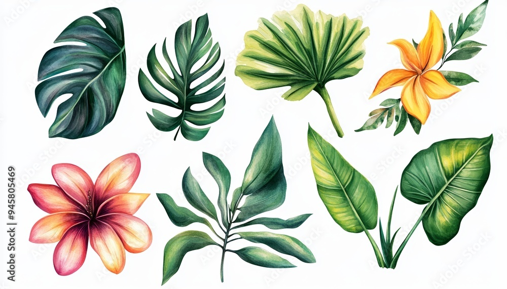 Fototapeta premium Botanical Beauty Sticker Set Featuring Delicate Floral Illustrations