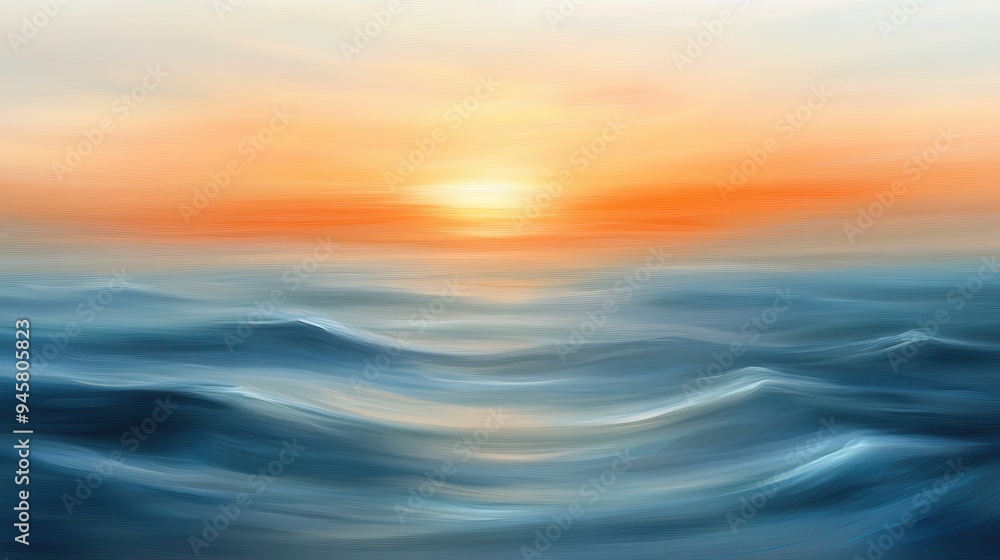 Abstract Sunset Over Ocean Waves with Soft Brushstrokes. Abstract Sunset Over Ocean Waves with Soft Brushstrokes.