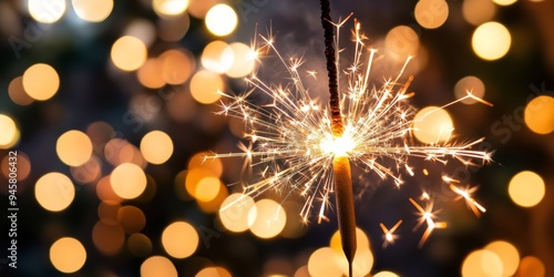 Celebrate Sylvester New Year 2025 with sparklers and shimmering bokeh lights in the background