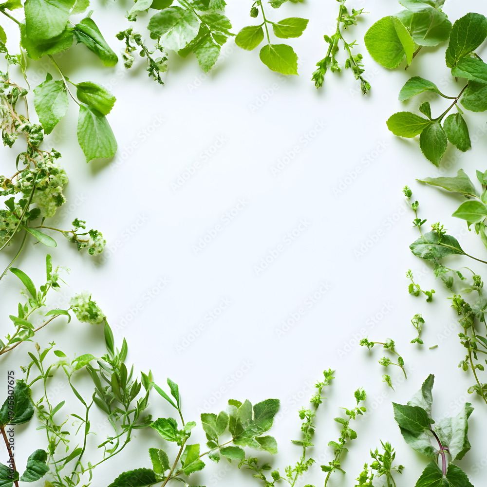 Fresh natural greenery encircling a blank center in the image Fresh natural greenery encircling a blank center in the image