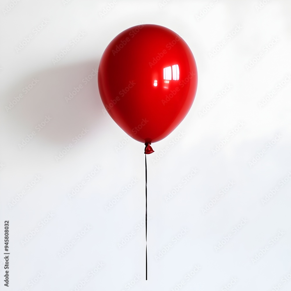 Single Red Spherical Balloon Floating Against White Backdrop Single Red Spherical Balloon Floating Against White Backdrop