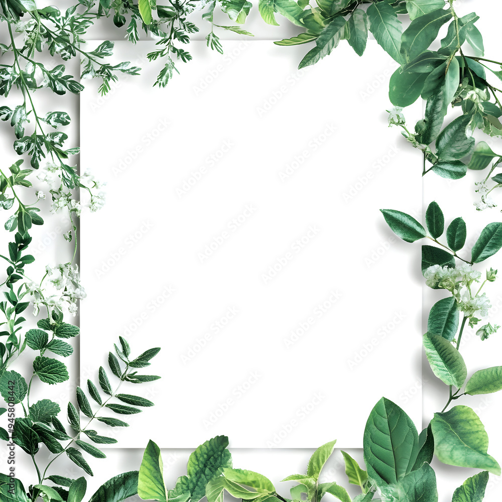 Fresh natural greenery encircling a blank center in the image Fresh natural greenery encircling a blank center in the image