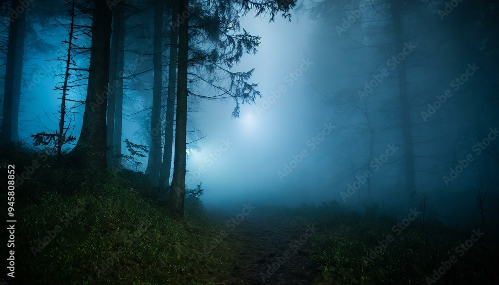 Fototapeta premium Las nocą mgła