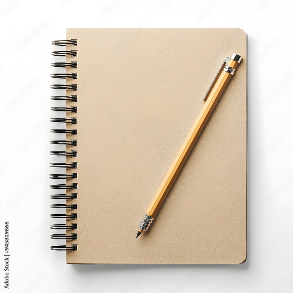 Spiral Notebook with Pencil on White Background Spiral Notebook with Pencil on White Background