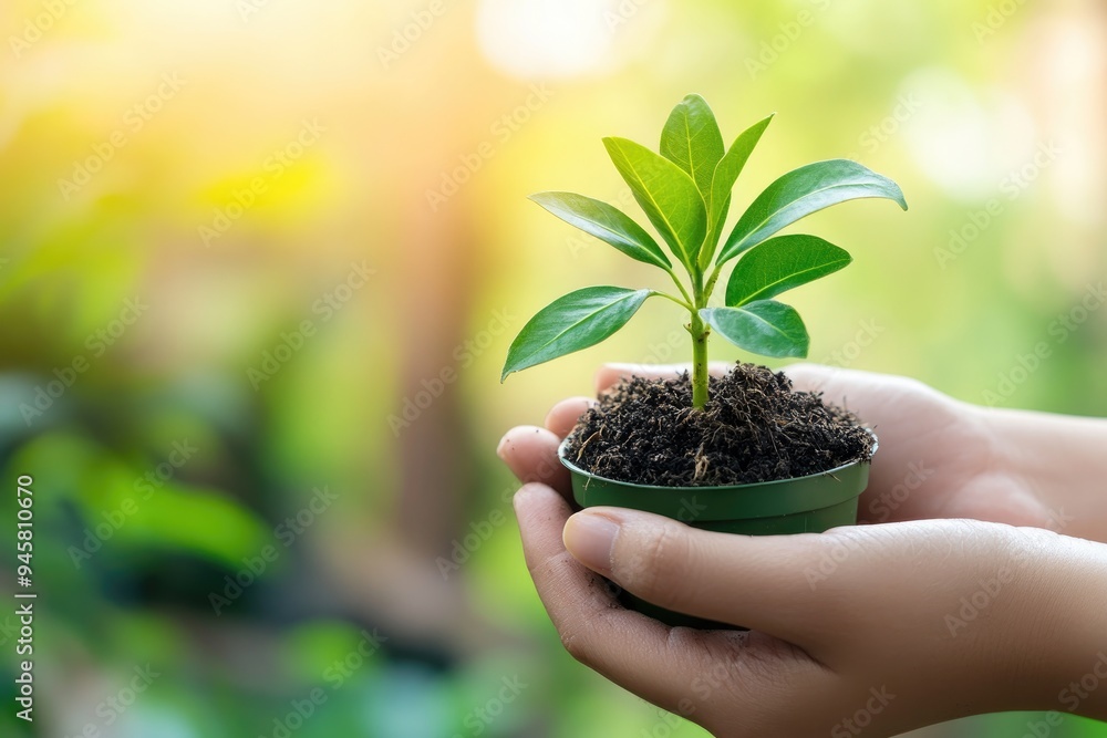 close-up of hands holding a seedling in a cup for green ecology future environment close-up of hands holding a seedling in a cup for green ecology future environment