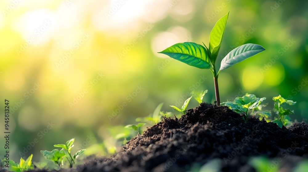Sustainable Green Sprout Emerging from Soil Symbolizing Corporate Responsibility for Carbon Neutrality Sustainable Green Sprout Emerging from Soil Symbolizing Corporate Responsibility for Carbon Neutrality