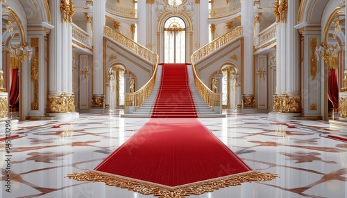 Interior of Royal Palace with Elegant Red Carpet Luxurious Decor