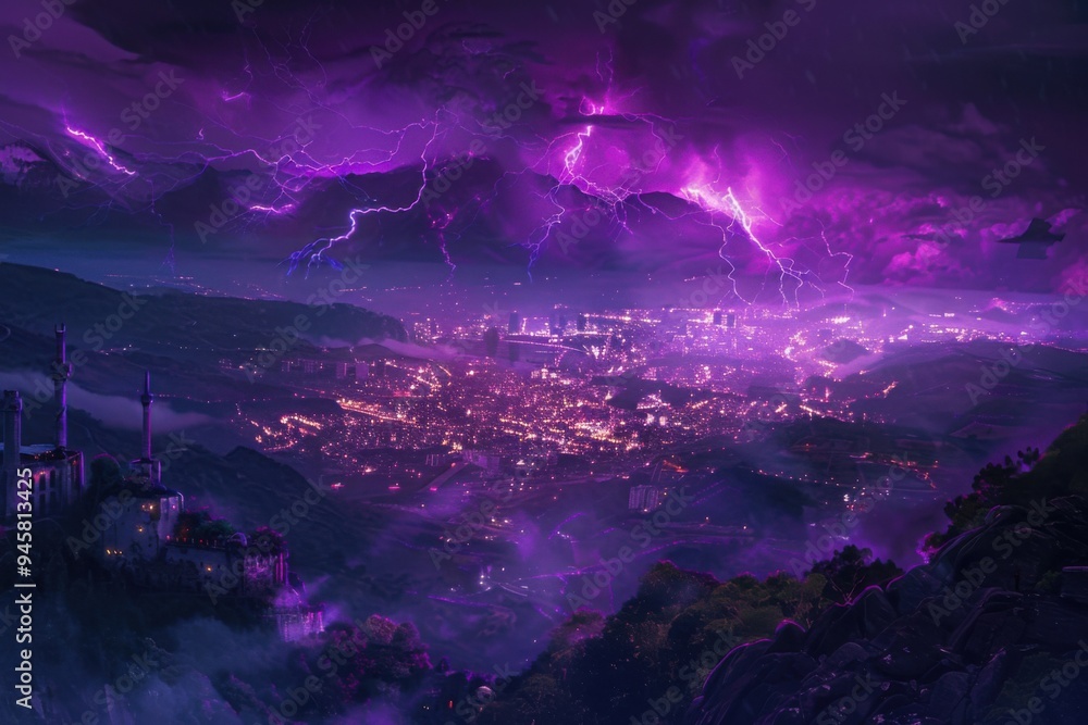 Purple Lightning Over the City Purple Lightning Over the City