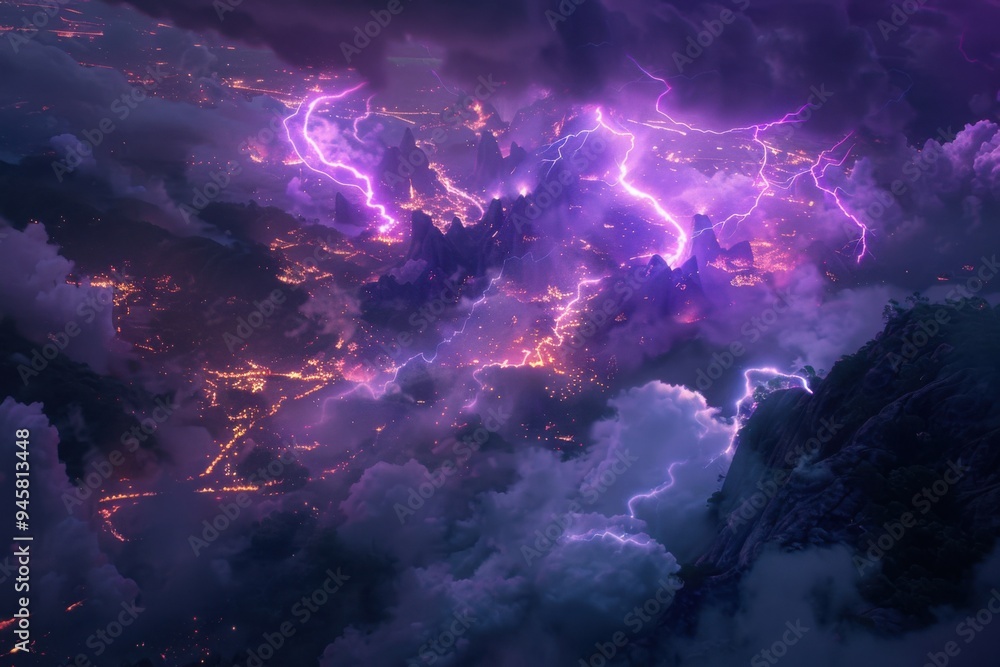 Fototapeta premium Purple Lightning Over the City