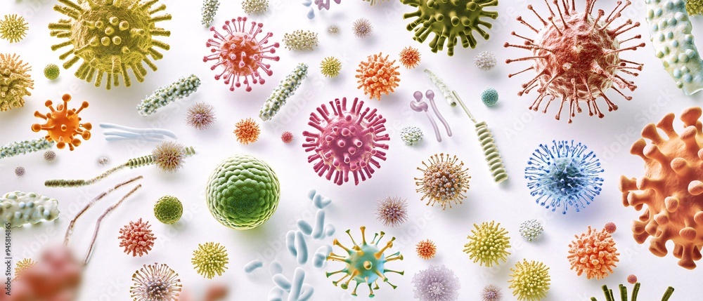 ภาพประกอบสต็อก scientific illustration, various pathogens, close-up of ...