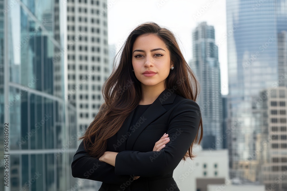 Latina Empowerment: A portrait of a confident Latina woman in professional attire, standing in front of a cityscape, symbolizing empowerment and success Latina Empowerment: A portrait of a confident Latina woman in professional attire, standing in front of a cityscape, symbolizing empowerment and success