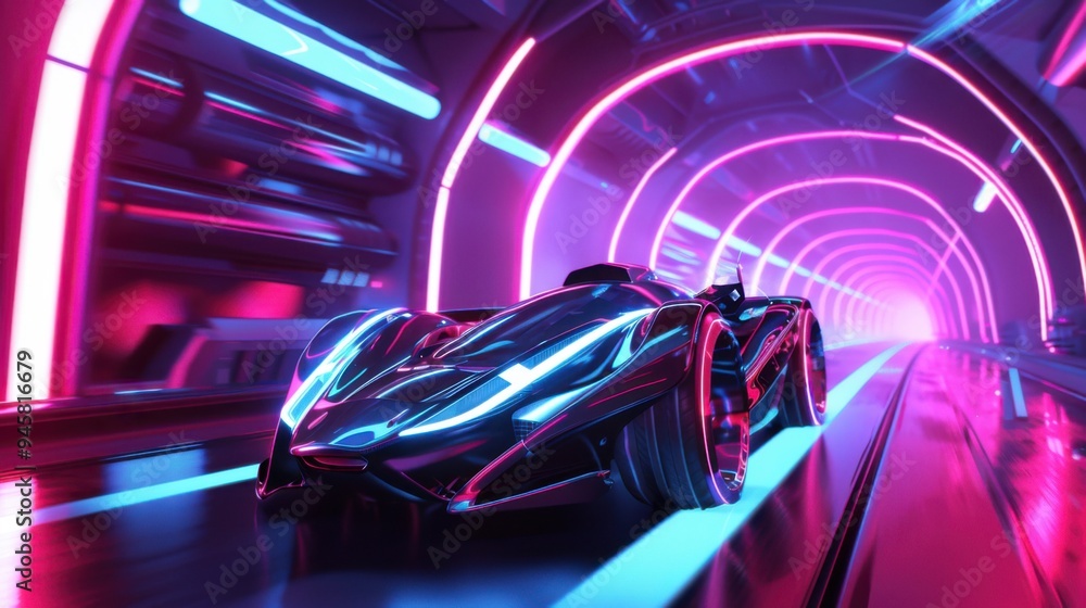 Sports cars galloping in neon tunnels Sports cars galloping in neon tunnels