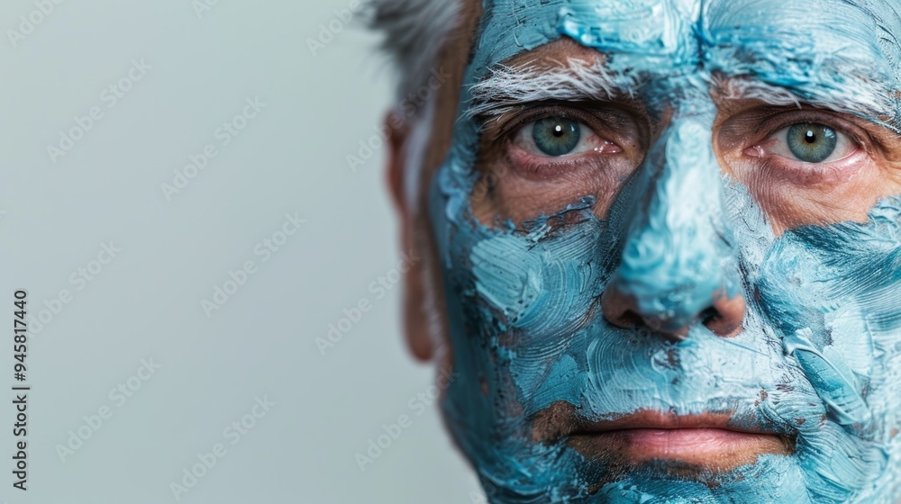 © LukaszDesign - Elderly man wearing a face mask in a studio setting focused on health and wellness, smiling with natural charcoal product for skincare and detox purposes © LukaszDesign - Elderly man wearing a face mask in a studio setting focused on health and wellness, smiling with natural charcoal product for skincare and detox purposes