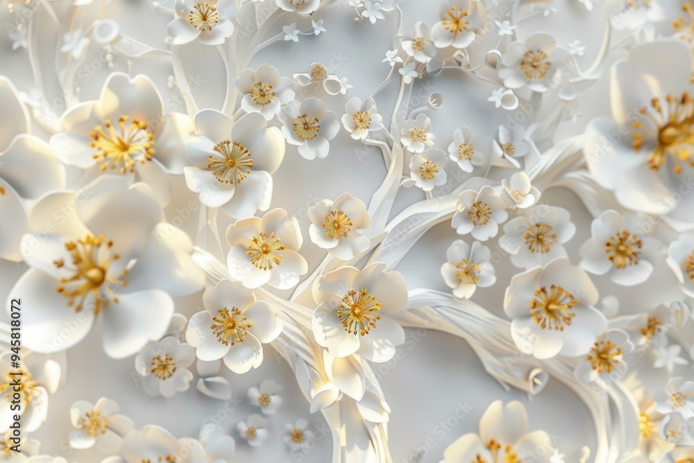 Golden Flower Tree on a Luxury White Background. AI generated illustration Golden Flower Tree on a Luxury White Background. AI generated illustration