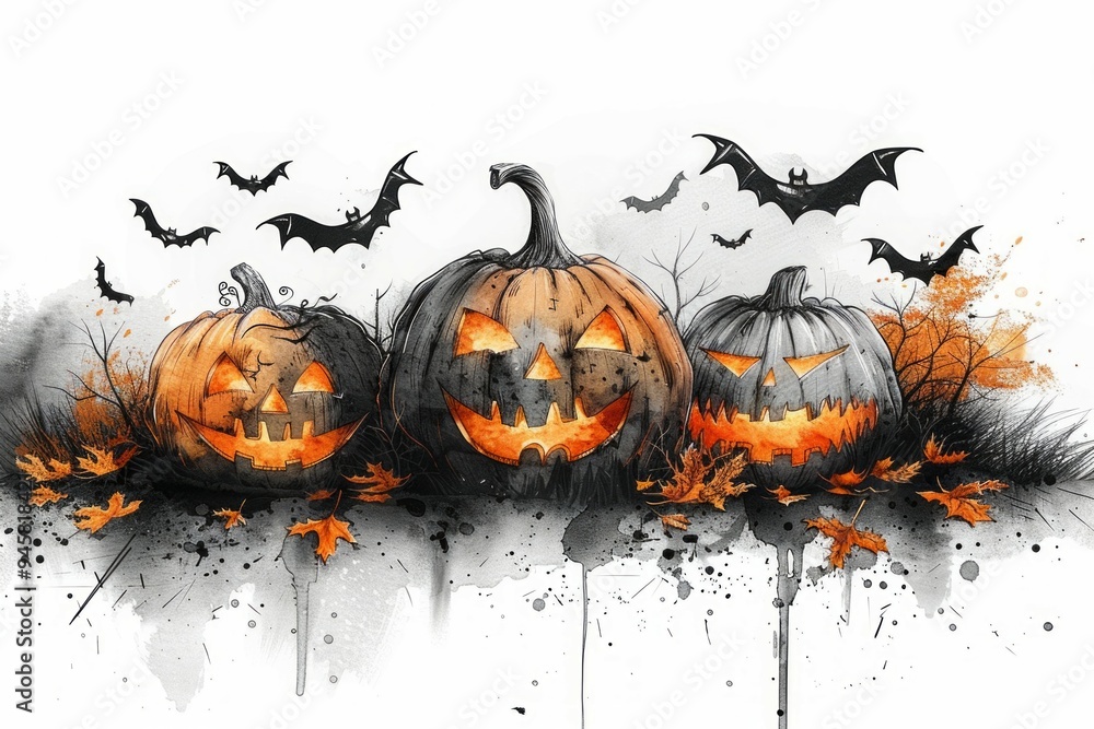 Halloween with pumpkin illustration on white background. Halloween concept background Halloween with pumpkin illustration on white background. Halloween concept background