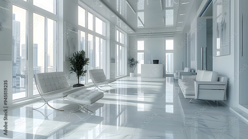 Fototapeta premium White open space luxury office waiting room interior