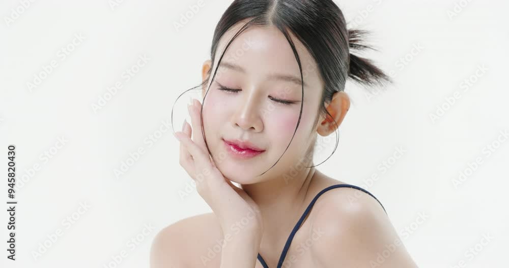 Close up portrait beautiful young Asian woman with healthy facial skin isolated over white background. Close up portrait beautiful young Asian woman with healthy facial skin isolated over white background.