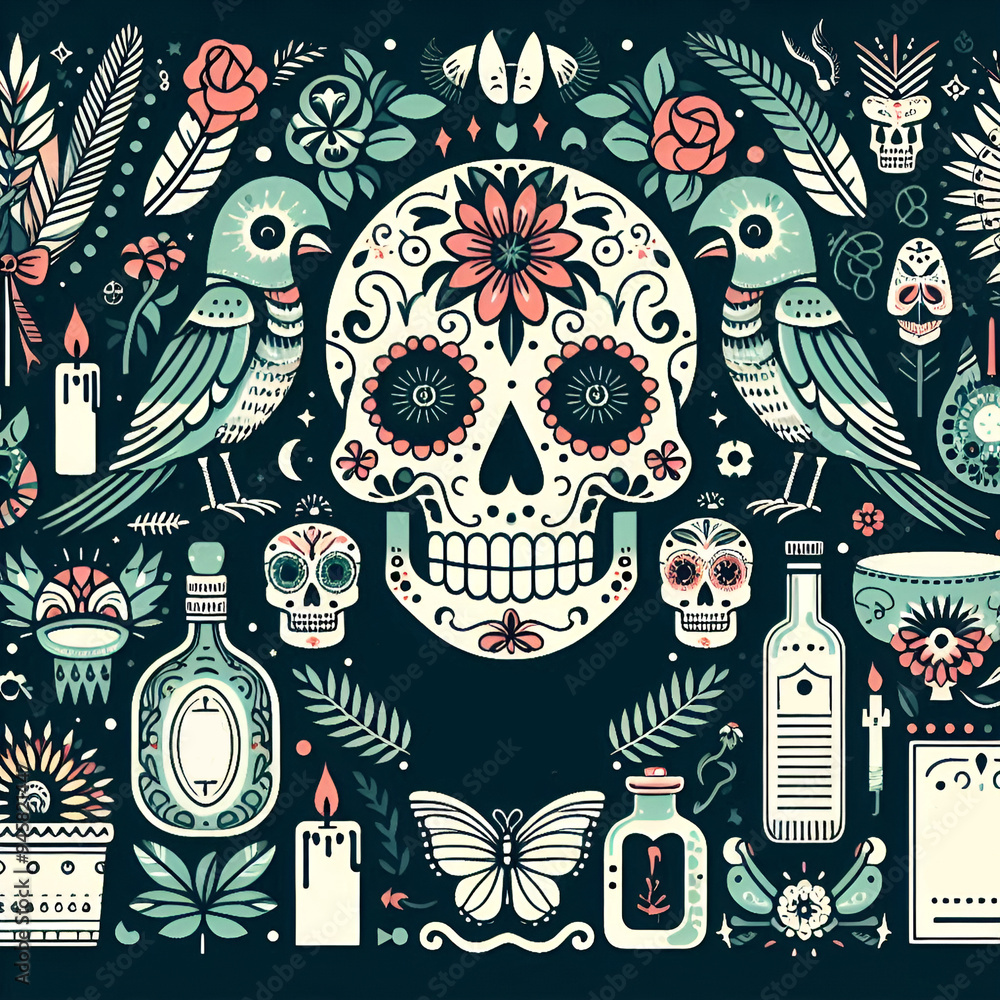 Obraz premium day of the dead artwork, day of the dead design elements, invitation template