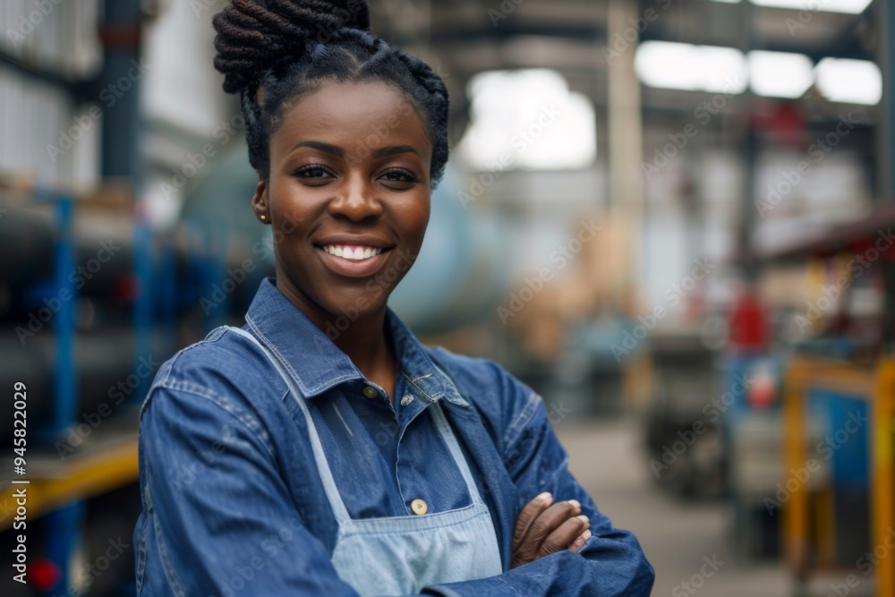Portrait of a young female assembly line worker in factory Portrait of a young female assembly line worker in factory