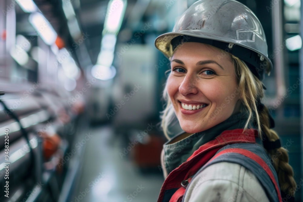 Portrait of a young female assembly line worker in factory Portrait of a young female assembly line worker in factory