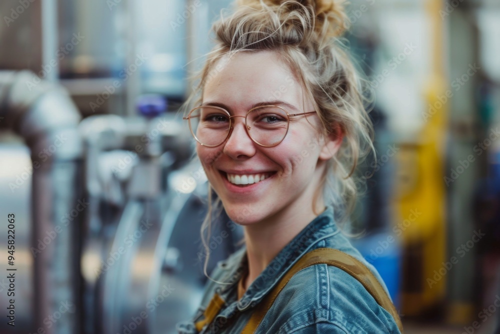 Portrait of a young female assembly line worker in factory Portrait of a young female assembly line worker in factory