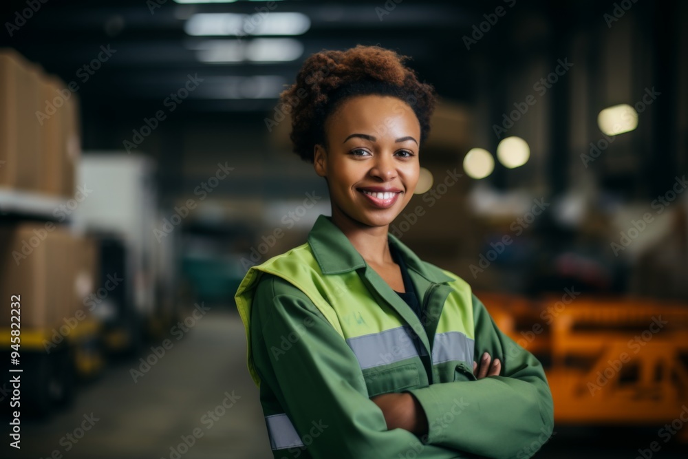Portrait of a smiling middle aged female warehouse worker Portrait of a smiling middle aged female warehouse worker