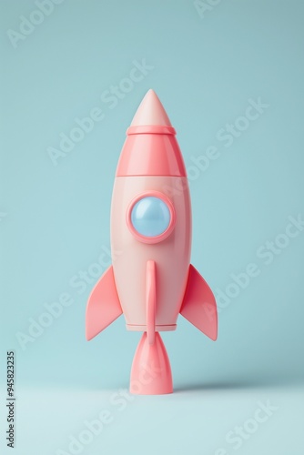 Cute 3D cartoon rocket on isolated background photo