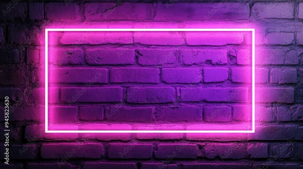 A neon rectangle glowing purple against a brick wall, creating a vibrant screen effect. A neon rectangle glowing purple against a brick wall, creating a vibrant screen effect.