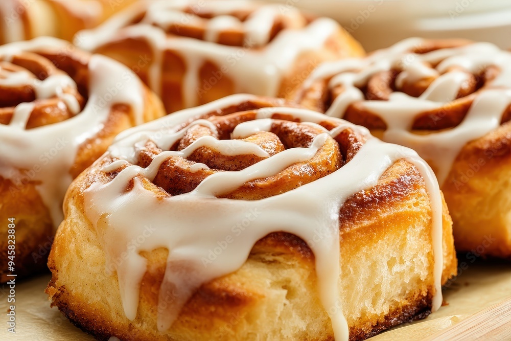 Warm Cinnamon Rolls Glazed with Sweet Icing, Freshly Baked and Ready to Indulge in Deliciousness. Warm Cinnamon Rolls Glazed with Sweet Icing, Freshly Baked and Ready to Indulge in Deliciousness.