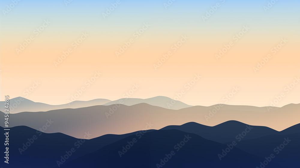 Gradient Mountain Landscape at Sunrise with Silhouetted Peaks and Soft Pastel Sky Gradient Mountain Landscape at Sunrise with Silhouetted Peaks and Soft Pastel Sky
