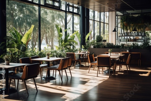 Interior of a modern empty cafe