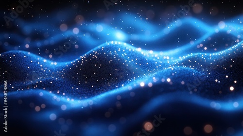 Abstract Blue Waves with Glowing Particles