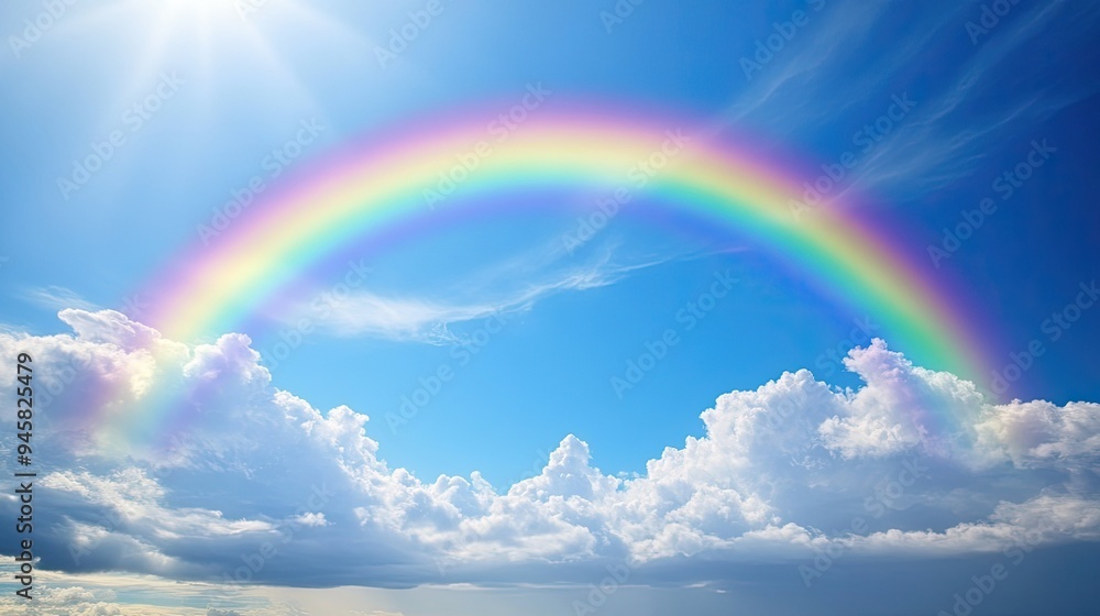A stunning rainbow stretches across the sky, with storm clouds receding, leaving a bright and clear scene, perfect for a hopeful, inspiring background. A stunning rainbow stretches across the sky, with storm clouds receding, leaving a bright and clear scene, perfect for a hopeful, inspiring background.