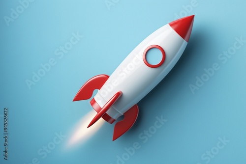 Cute 3D cartoon rocket on isolated background photo