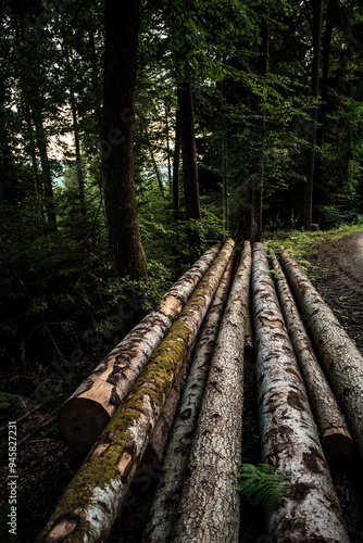 Tala controlada de arboles para la limpieza de los bosques y la industria maderera. photo