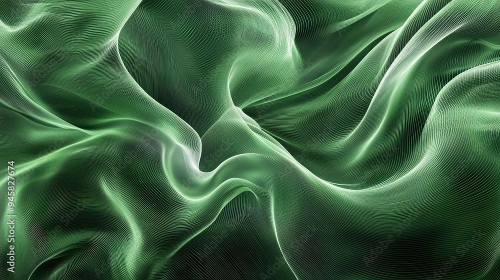 Obraz premium Abstract wallpaper with flowing green lines, evoking nature's fluidity and organic forms.