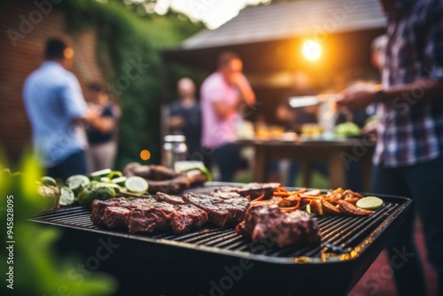 Barbecue party in the backyard of house